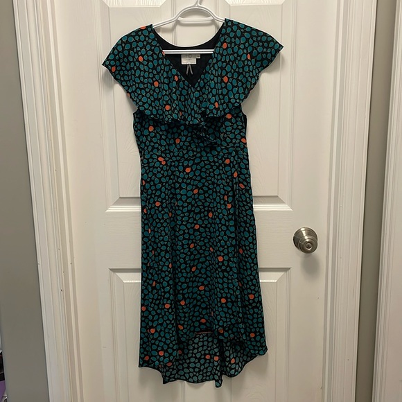 Anthropologie Faux Wrap Dress. Size 0. Teal floral print. - Picture 2 of 6